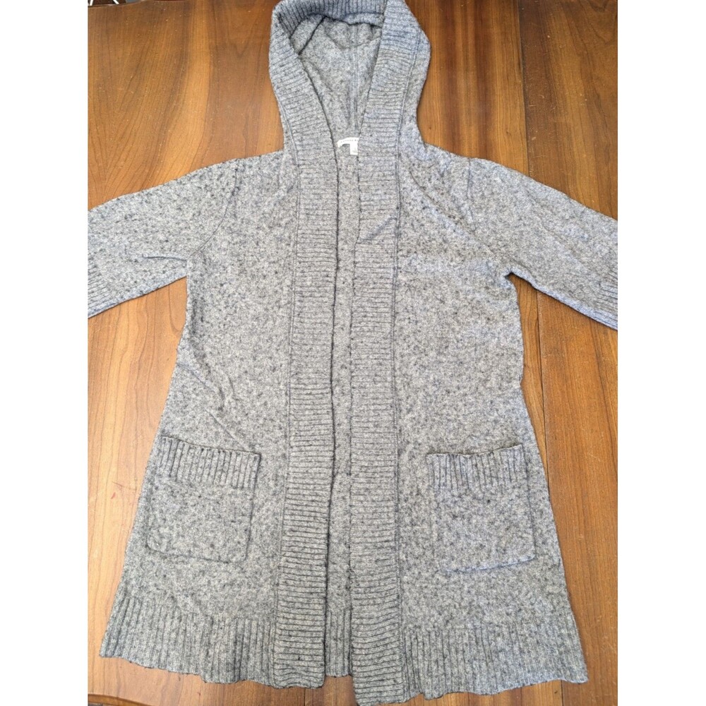 Banana Republic Hooded Elbow Sweater Cardigan Womens L Gray Wool Cashmere Open